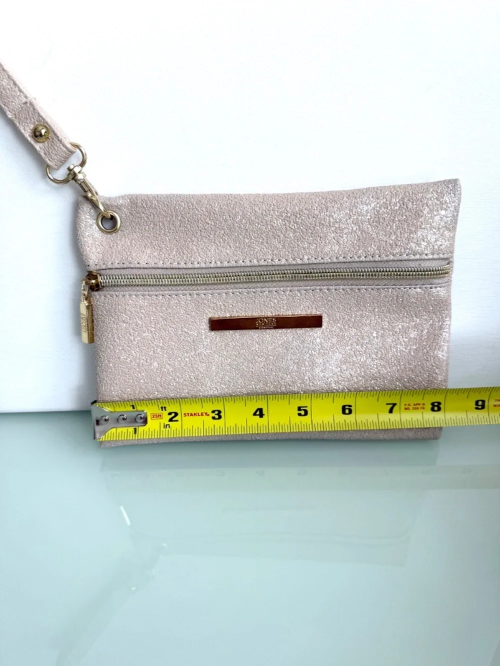 Jones New York Gold Textured Wristlet Clutch Zip Pouch